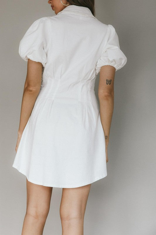 Caroline White Puff Sleeve Mini Dress