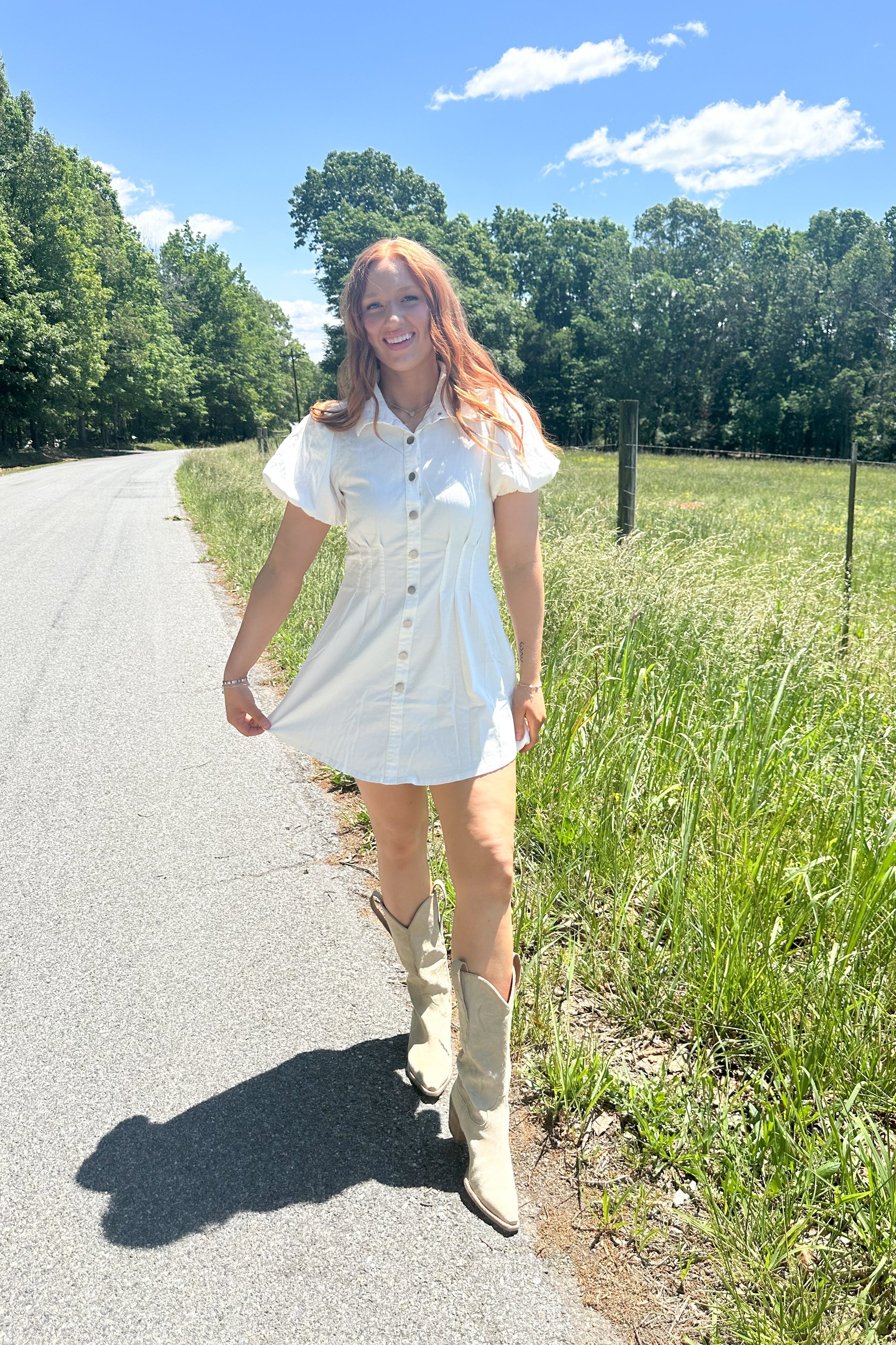 Caroline White Puff Sleeve Mini Dress