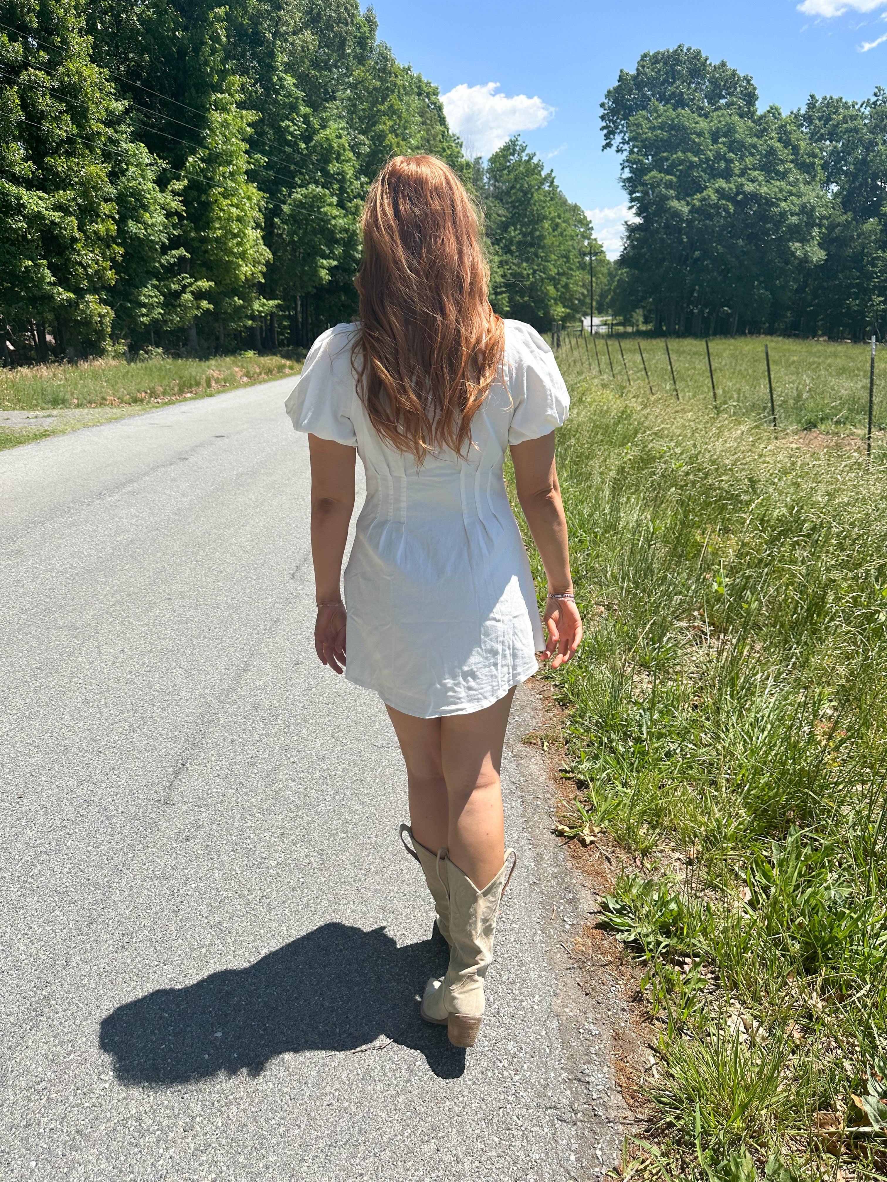 Caroline White Puff Sleeve Mini Dress