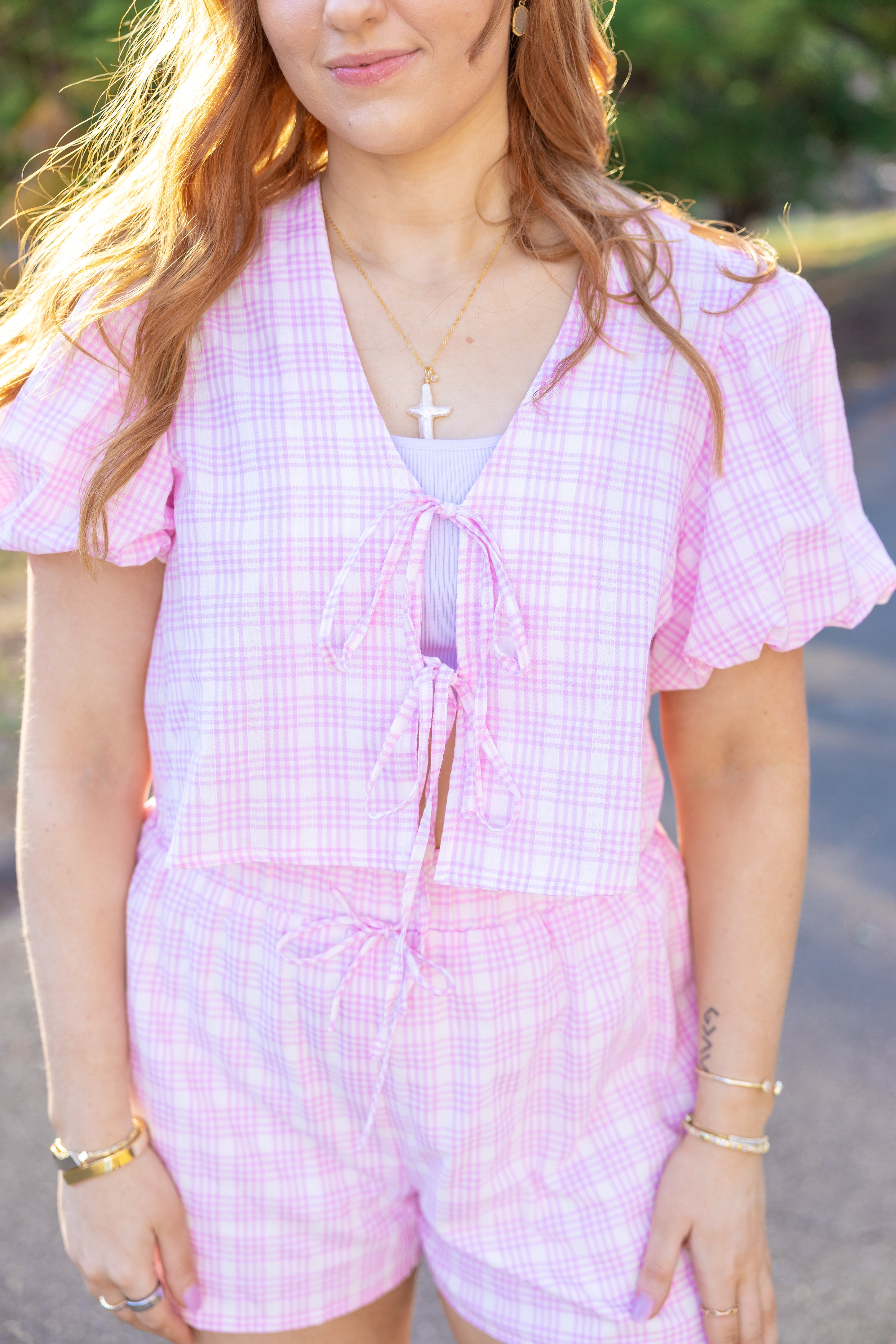 Gingham Flower Set-Pink